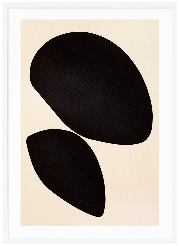 Abstrakt poster av grafiskt motiv i svart och beige. Vit ram.