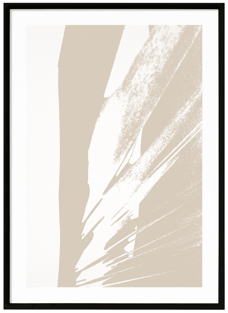 Poster av beige abstrakt illustration av vita och beiga penseldrag. Svart ram.