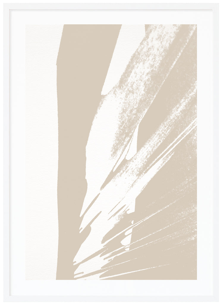 Poster av beige abstrakt illustration av vita och beiga penseldrag. Vit ram.