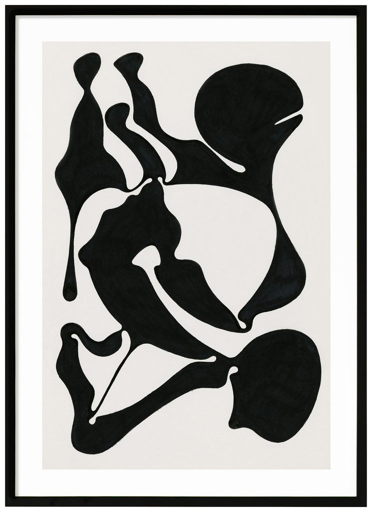 Svart-vit abstrakt poster av konstverk i svart med vit bakgrund. Stående format. Svart ram.