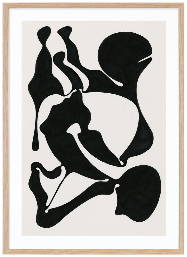 Svart-vit abstrakt poster av konstverk i svart med vit bakgrund. Stående format. Ekram.