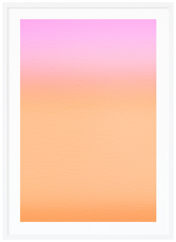 Abstrakt poster i rosa och orangea toner. Vit ram.